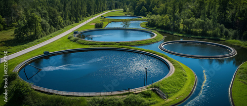 Industrial aeration tanks with rusted structures in a water treatment facility  showcasing the purification process.