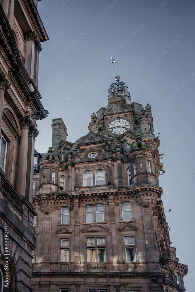 Close-Up of Balmoral Hotel Clock Tower in Edinburgh
