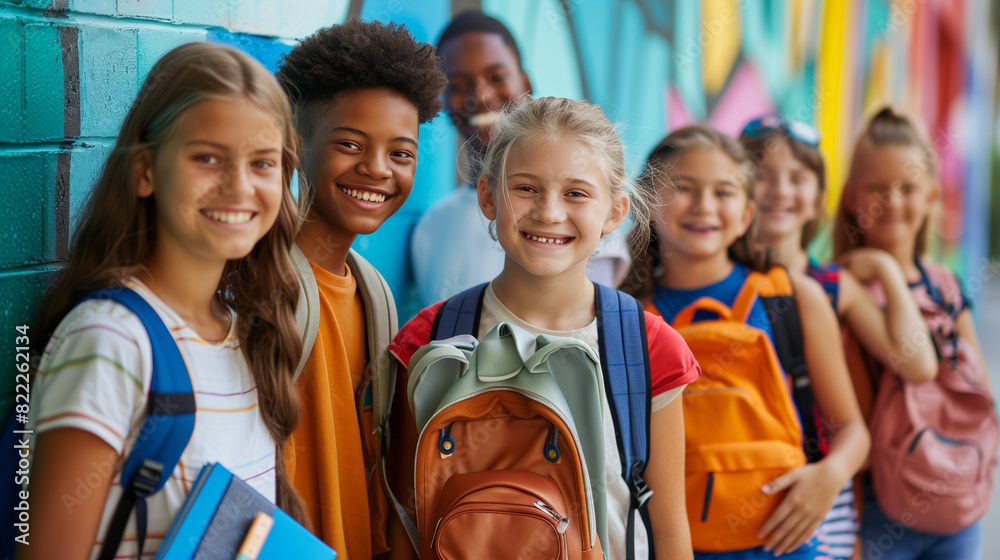 Fototapeta premium students engaging in acts of kindness towards their peers, such as sharing school supplies, offering help with homework, or standing up against bullying.