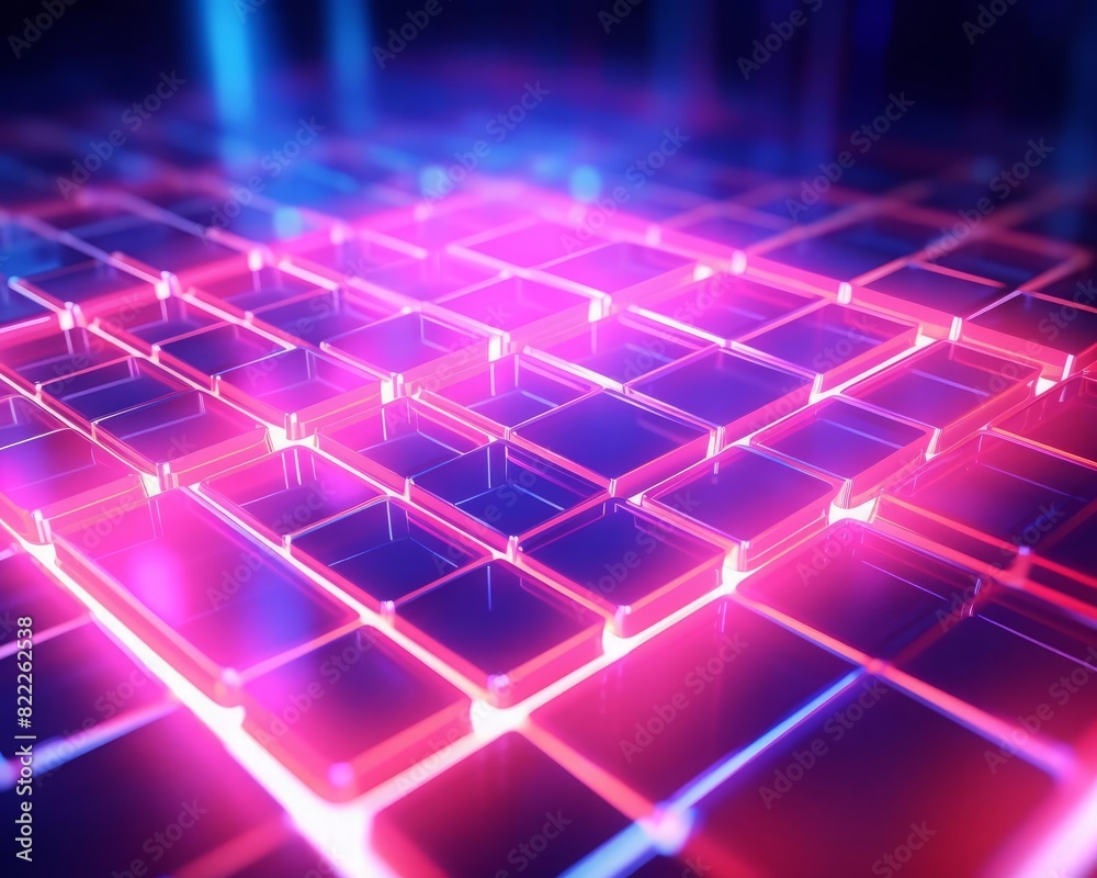 Obraz premium Futuristic neon grid layout with pink illumination selective focus, innovation, dynamic, Multilayer, Digital realm