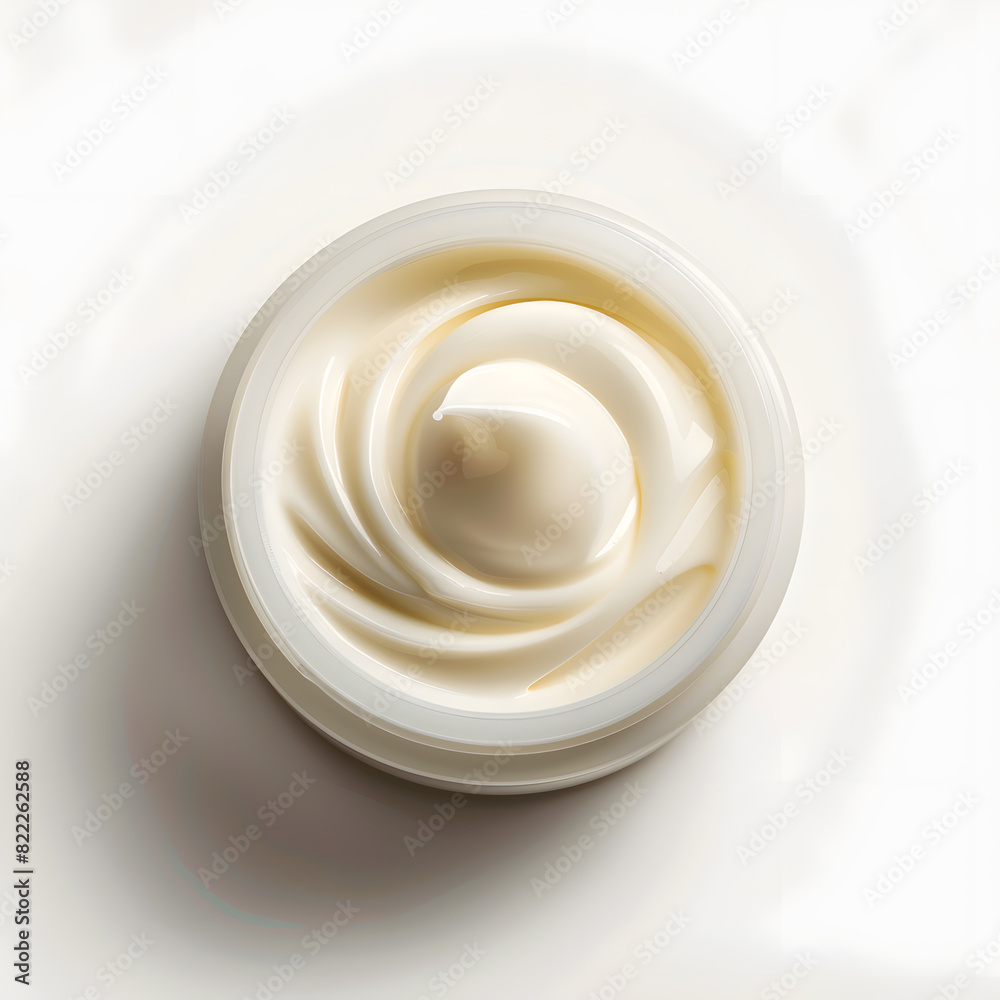 Opened cosmetic cream jar top view isolated on white background Opened cosmetic cream jar top view isolated on white background