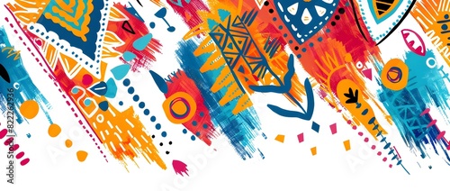 Vibrant Abstract Pattern Border Design Inspired by Ecuadorian Ikat Fabrics for Hispanic Heritage Month Background