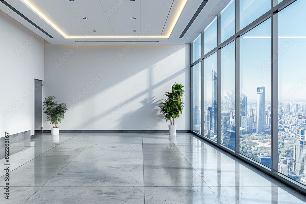 Modern office interior wall mockup created with generative ai Modern office interior wall mockup created with generative ai