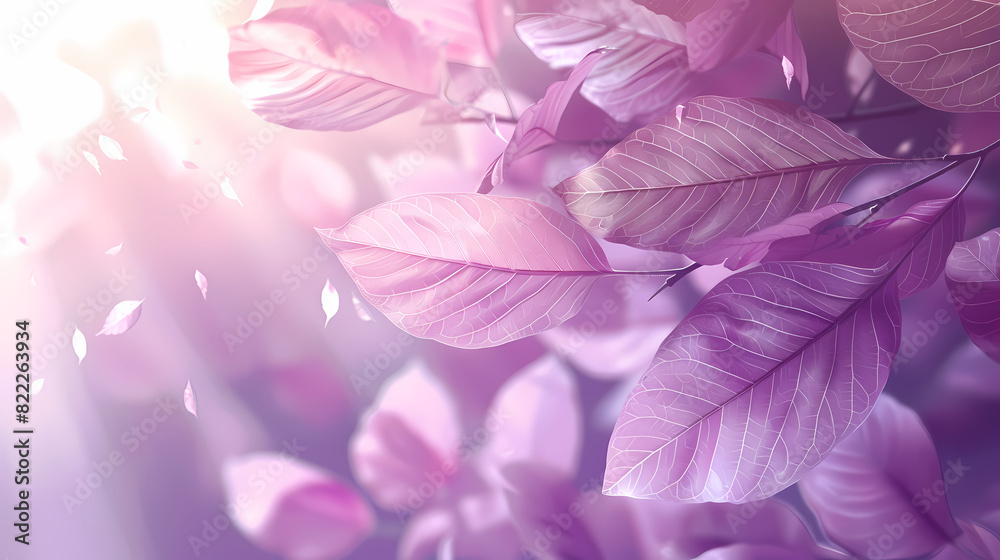 Flying leaves effect with mild sunbeam in 3d illustration vector