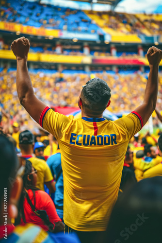 Ecuadorian football soccer fans in a stadium supporting the national team, Los Tricolores  © PixelGallery