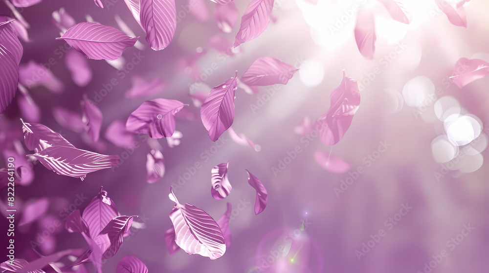 Fototapeta premium Flying leaves effect with mild sunbeam in 3d illustration vector