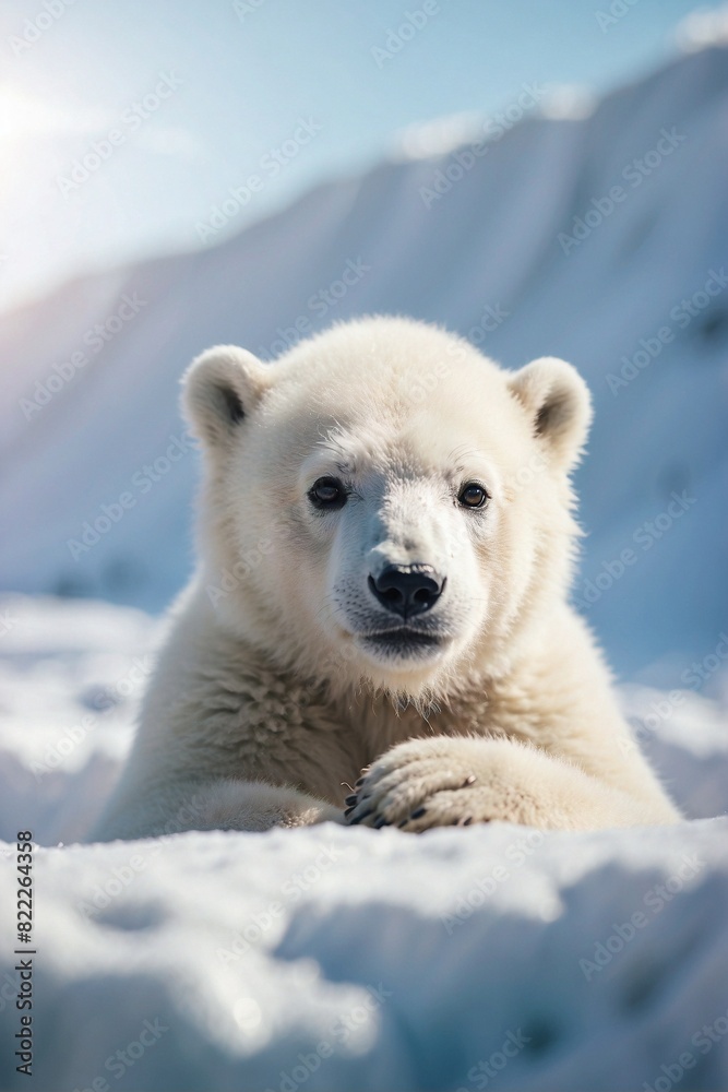 Close-up of a Polar Bear Cub on the Snow in Perfect Sunlight Close-up of a Polar Bear Cub on the Snow in Perfect Sunlight