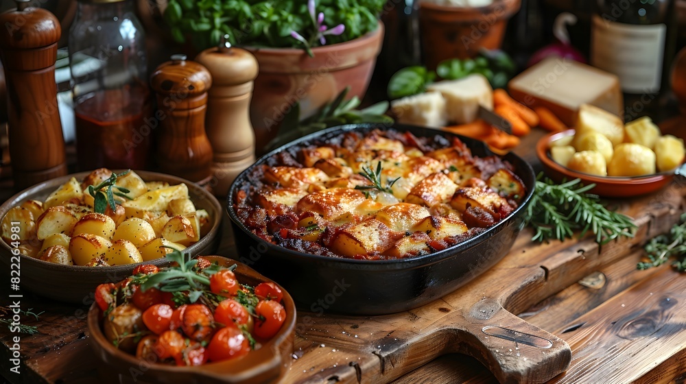 Obraz premium Comforting Meal of Hearty SlowCooked Dishes Nourishment for Body and Soul