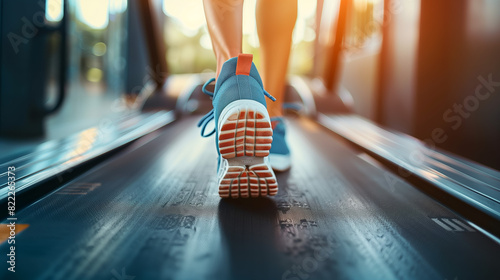 Someone running on a treadmill or doing high intensity interval training (HIIT) to elevate their heart rate and burn calories, exhilaration and effort exercise in improving aerobic fitness endurance.