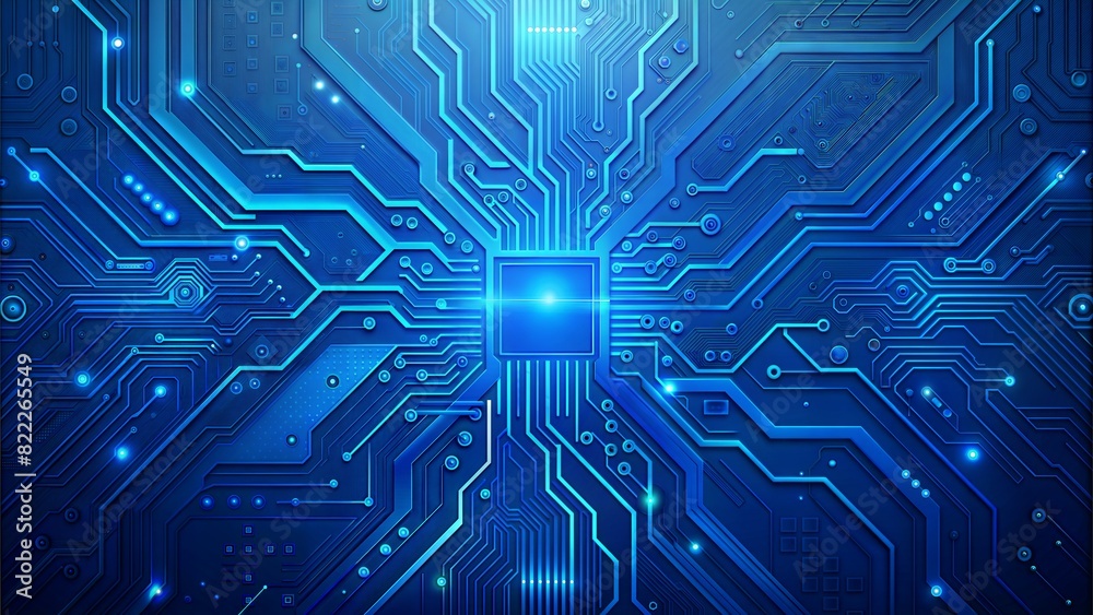 Obraz premium Tech Circuit Board: Detailed, blue-toned circuit board design, ideal for tech-themed abstract backgrounds. 