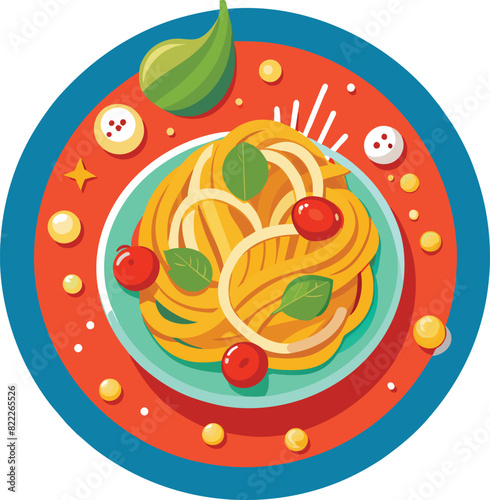 Durum wheat pasta dish spaghetti with cherry tomatoes and basil