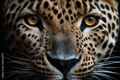 Close-up of a leopard s face on a black background