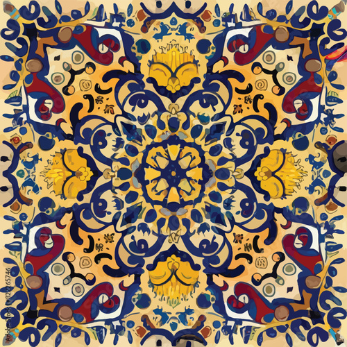 2d vector illustration colorful vintage Seamless hi res Portuguese tiles abstract Artwork
