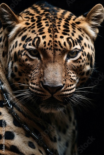 Close-up of a leopard s face on a black background