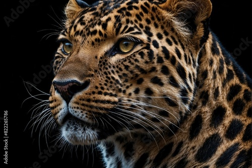 Close-up of a leopard's face on a black background