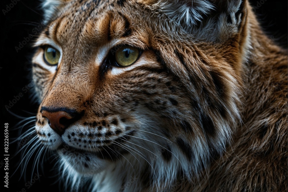 Obraz premium Close-up of a lynx's face on a black background
