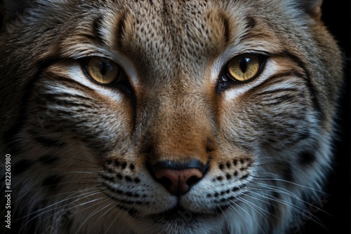 Close-up of a lynx's face on a black background