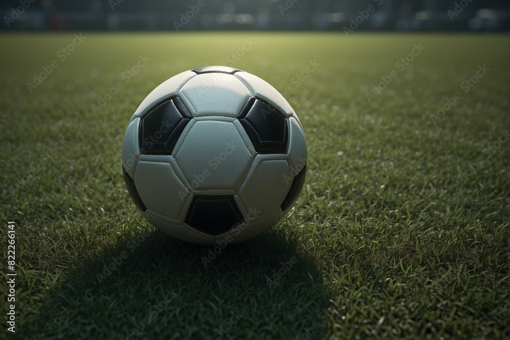 Football ball lying on a green field