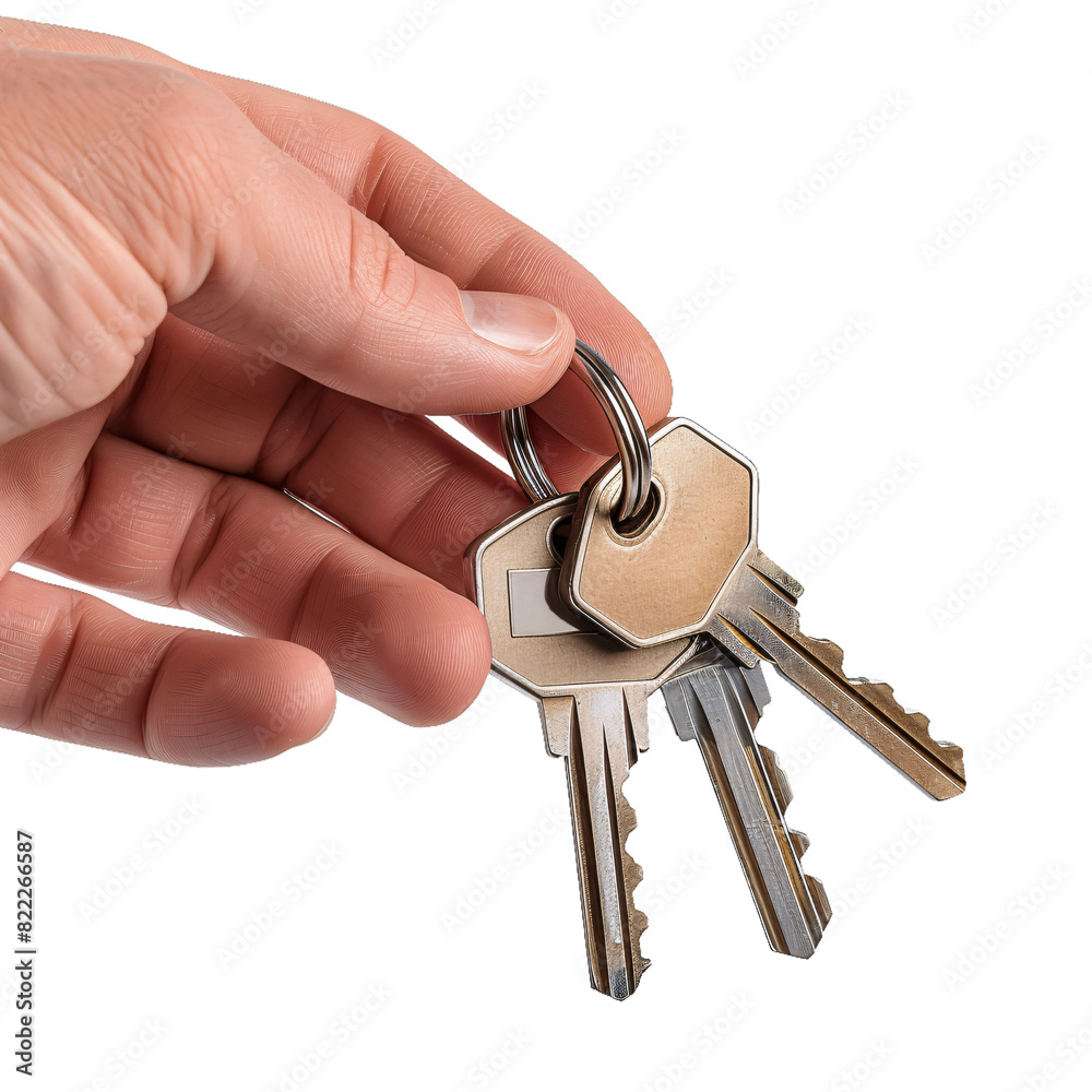 Hand holding keys, transparent background, isolated image, generative AI Hand holding keys, transparent background, isolated image, generative AI