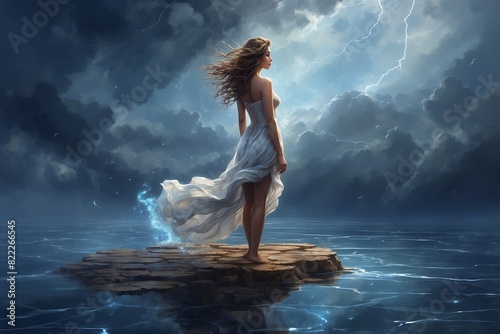 Woman on Top of Cloud-Covered Lake