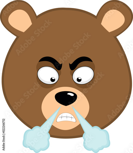 vector illustration face brown grizzly bear cartoon with angry expression and fuming from your nose