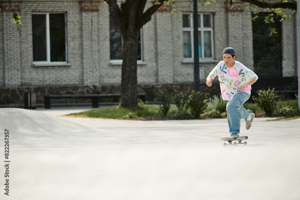 custom made wallpaper toronto digitalA young skater boy riding a skateboard down the street on a sunny summer day.
