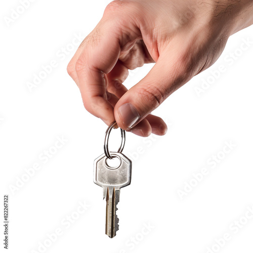 Hand holding keys, transparent background, isolated image, generative AI