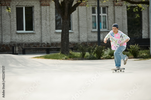 Wallpaper Mural A young skater boy riding a skateboard down the street on a sunny summer day. Torontodigital.ca
