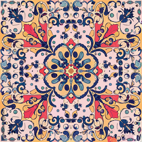 2d vector illustration colorful vintage Seamless hi res Portuguese tiles abstract Artwork
