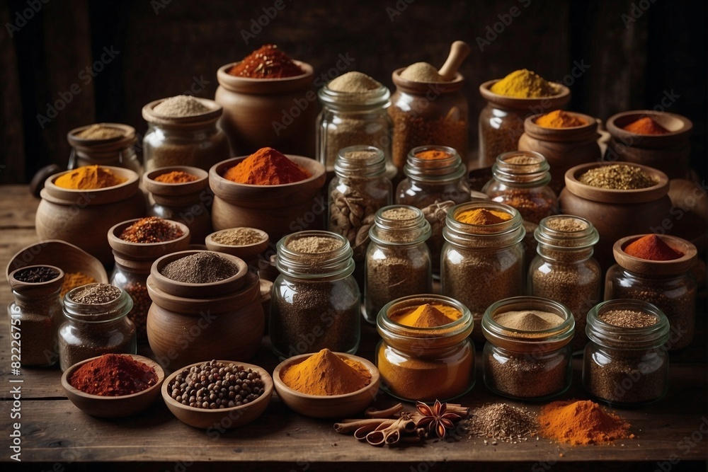 Variety of Spices on Wooden Table