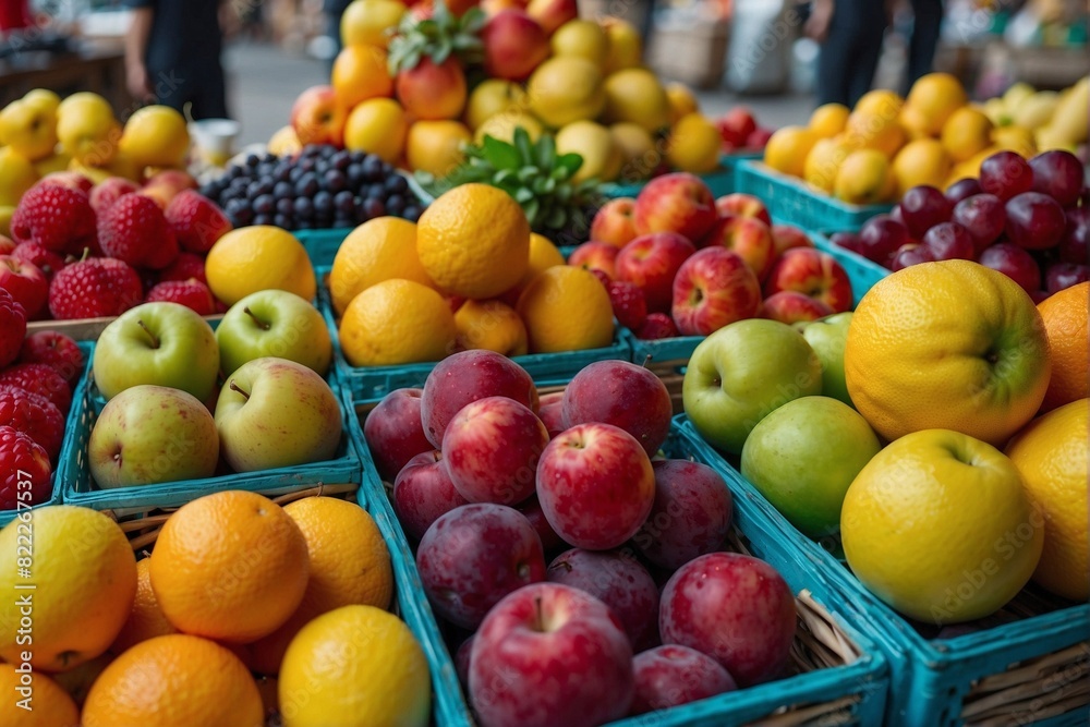 Variety of Fruits on Colorful Stand Variety of Fruits on Colorful Stand