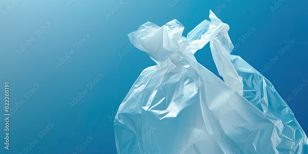 Discarded White Plastic Bag Against Blue