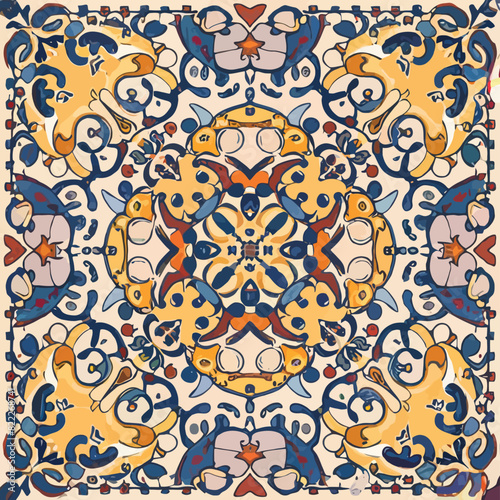 2d vector illustration colorful vintage Seamless hi res Portuguese tiles abstract Artwork
