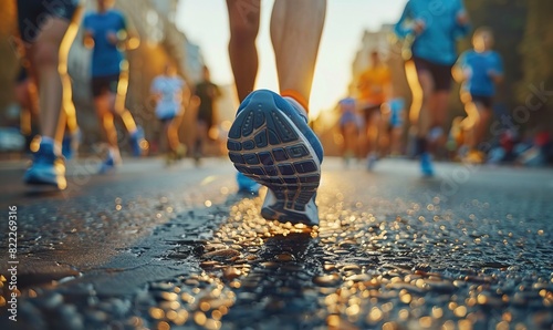Runners and joggers foots while running photo