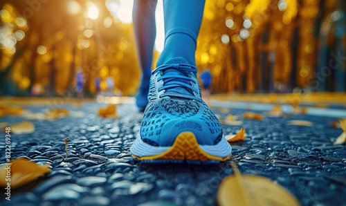 Runners and joggers foots while running photo