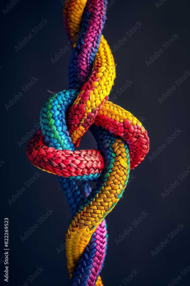 symbolism of a colorful knotted rope, representing unity and strength, embodying the power to connect with others in times of need. symbolism of a colorful knotted rope, representing unity and strength, embodying the power to connect with others in times of need.