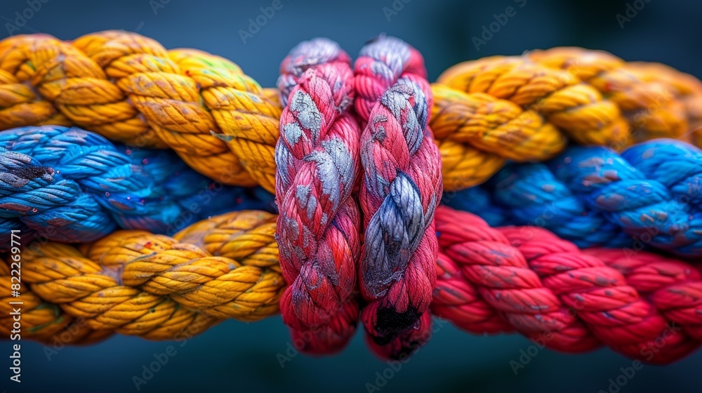 symbolism of a colorful knotted rope, representing unity and strength, embodying the power to connect with others in times of need. symbolism of a colorful knotted rope, representing unity and strength, embodying the power to connect with others in times of need.