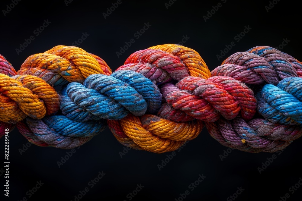 symbolism of a colorful knotted rope, representing unity and strength, embodying the power to connect with others in times of need. symbolism of a colorful knotted rope, representing unity and strength, embodying the power to connect with others in times of need.