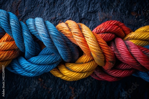 symbolism of a colorful knotted rope, representing unity and strength, embodying the power to connect with others in times of need.