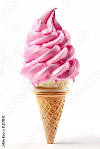Pink soft ice cream cone front view isolated on white background