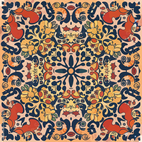 2d vector illustration colorful vintage Seamless hi res Portuguese tiles abstract Artwork
