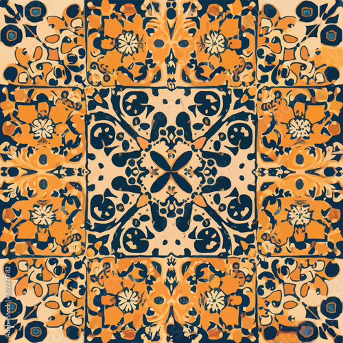 2d vector illustration colorful vintage Seamless hi res Portuguese tiles abstract Artwork
