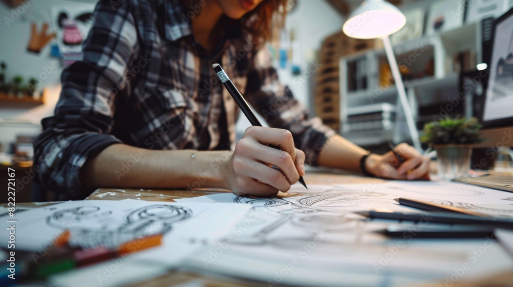 Graphic designer drawing sketches logo design. Graphic designer drawing sketches logo design.