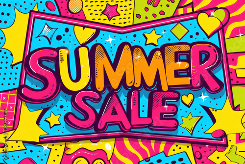 dynamic summer sale advertisement with comic style elements