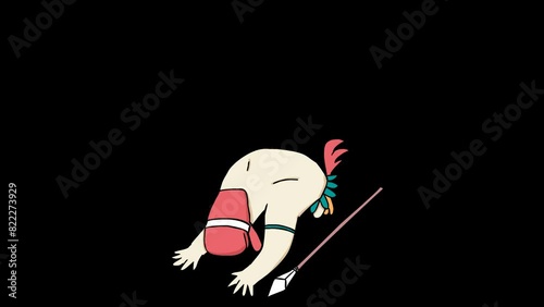 Animated Funny Chicken in Tribal Costume Bowing on Transparent Background