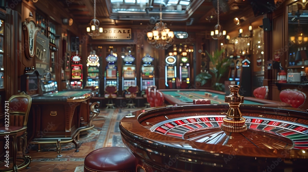 Fototapeta premium Opulent Roulette Lounge in Vintage Casino Interior