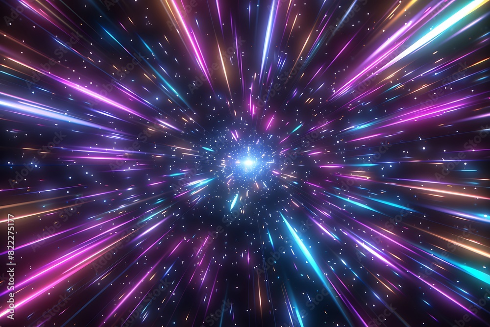 Fototapeta premium Lightspeed time travel background showcasing a fast journey through star galaxies and cosmos exploration. 