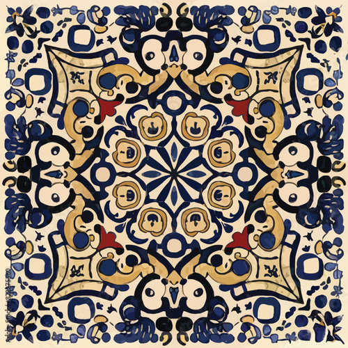 2d vector illustration colorful vintage Seamless hi res Portuguese tiles abstract Artwork
