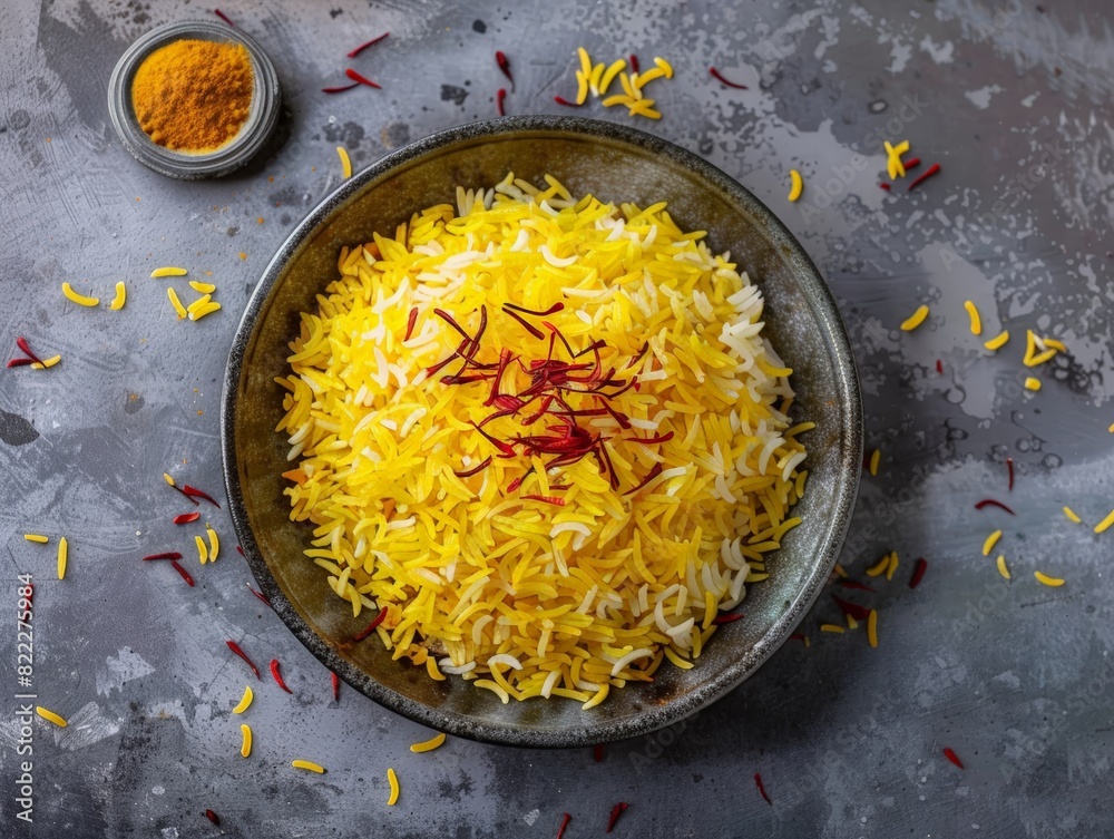 Top view of Iranian tahdig (crispy rice) with saffron, using the rule ...