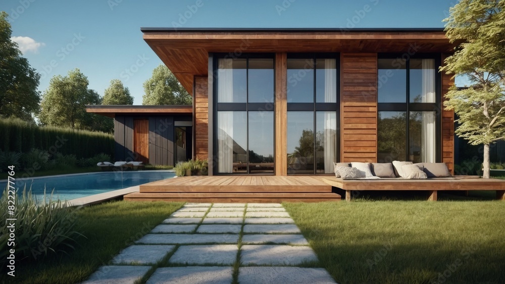 modern cozy house with wood plank facade modern cozy house with wood plank facade